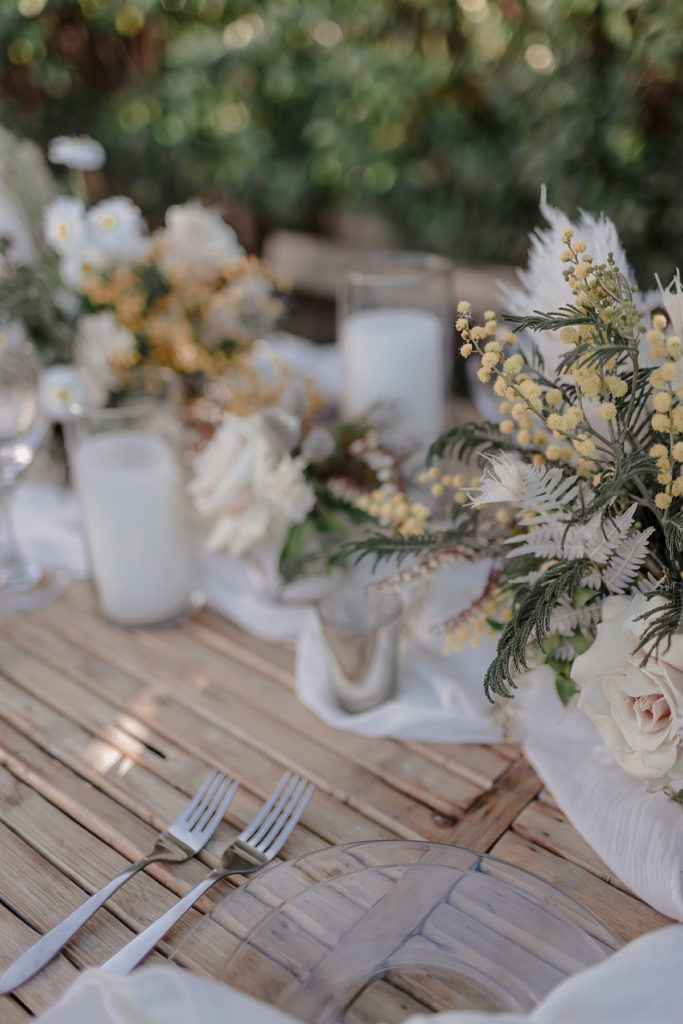 wedding table details with neutral colors and decor
