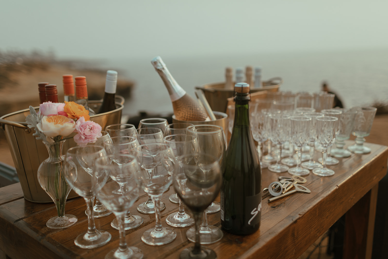 San Diego Elopement at Sunset Cliffs wedding day details with wedding wine and wedding wine glasses
