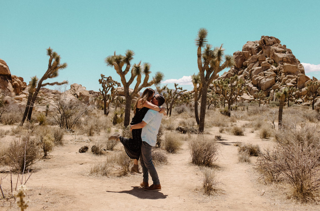 couple at engagement session in Joshua Tree