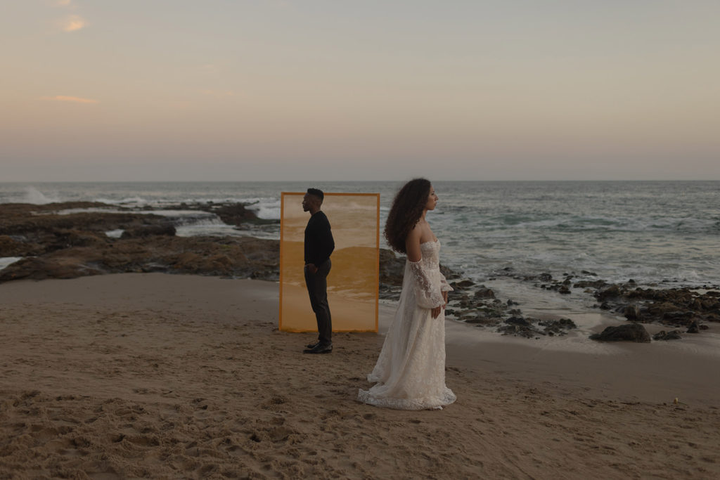 southern california photographer at beach elopement with beautiful boho wedding vibes and aesthetic 